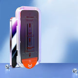 Folie de Protectie cu Instalare Rapida, Flippy, pentru Apple iPhone 15 Pro Max, Privacy Tempered Glass Easy Tool, Full Cover, Protectie Difuzor, HD, Margini Negre, Transparent - vivimall.ro