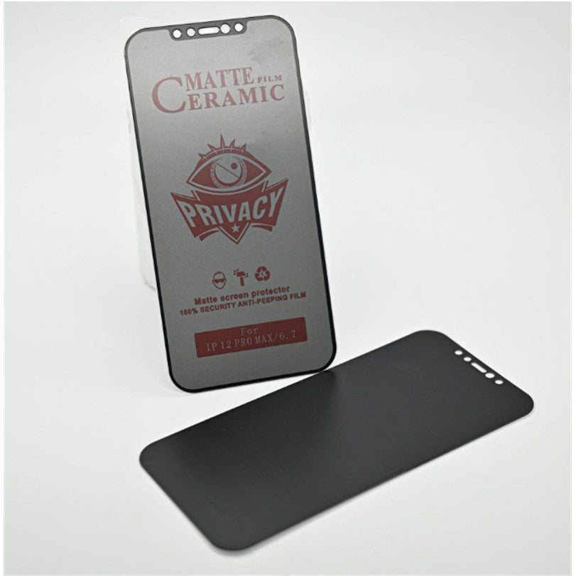 Folie de Protectie, Vivimall, pentru iPhone 15, Matte Ceramic Privacy, 9H, Confidentialitate 30°, Anti-Soc, Negru Transparent - vivimall.ro