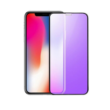 Folie ceramică Anti-Blue 9H pentru iPhone 15 Pro, culoare mov, vedere frontală cu ecran acoperit complet