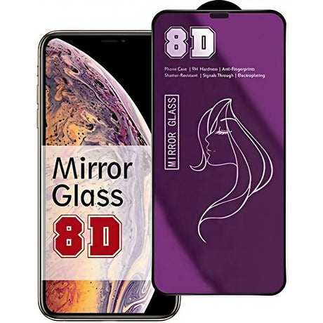 Folie sticlă temperată iPhone 15 Pro Mirror 8D efect oglindă violet, vedere frontală, acoperire full screen