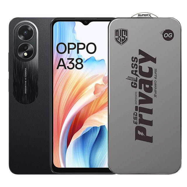 Folie de Protectie pentru Oppo A38, Flippy, Sticla Securizata ESD Antistatica, Super-X Privacy OG, Margini Negre, 0.30 mm, Transparent Inchis - vivimall.ro