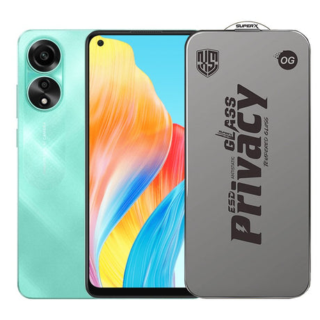 Folie sticlă securizată ESD Oppo A78, Super-X Privacy OG, margini negre 0.30 mm, vedere frontală