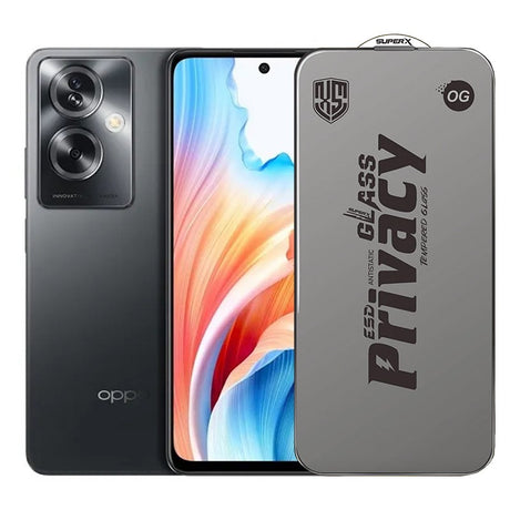 Folie sticlă securizată Oppo A79, model Super-X Privacy OG, margini negre 0.30 mm, vedere frontală