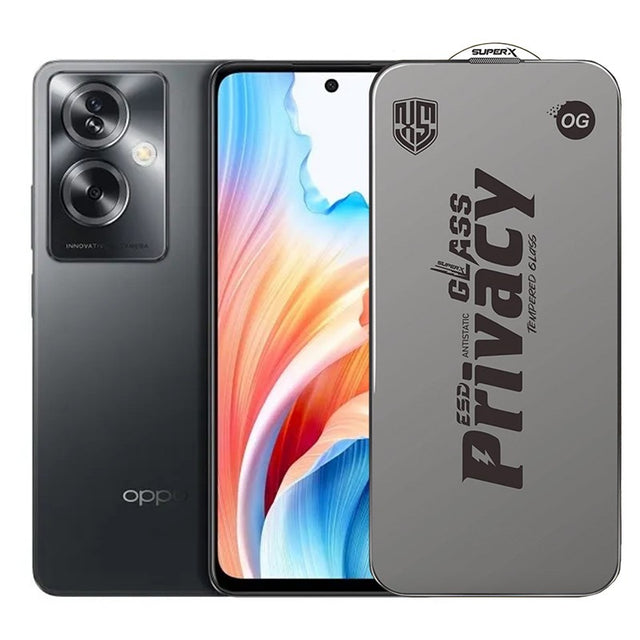 Folie de Protectie pentru Oppo A79, Flippy, Sticla Securizata ESD Antistatica, Super-X Privacy OG, Margini Negre, 0.30 mm, Transparent Inchis - vivimall.ro