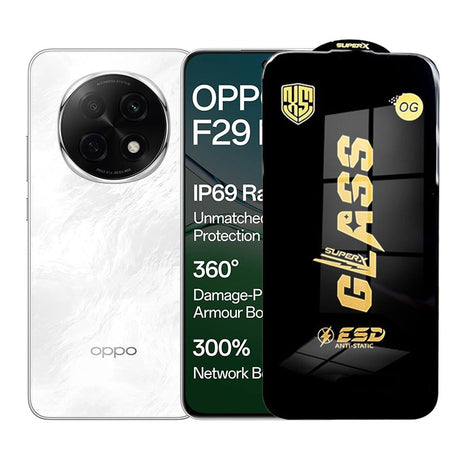 Folie protecție Oppo F29 din sticlă securizată ESD, 0,35 mm, margini negre, vedere frontală