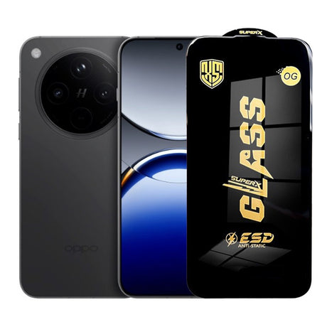 Folie protecție sticlă securizată ESD pentru Oppo Find X8, grosime 0.35 mm, margini negre, vedere frontală