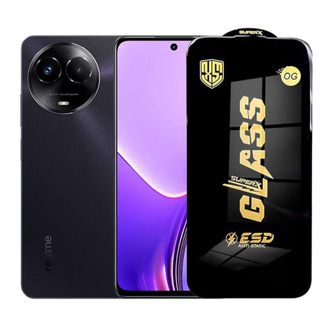 Folie protecție sticlă ESD pentru Realme 11x, grosime 0.35 mm, margini negre, vedere frontală