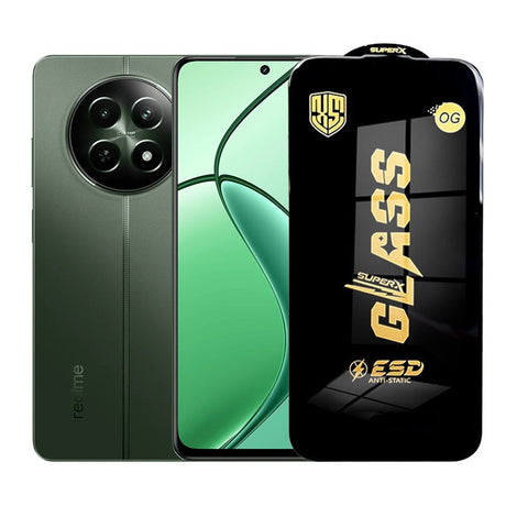 Folie sticlă securizată ESD pentru Realme 12, margini negre, grosime 0,35 mm – vedere frontală