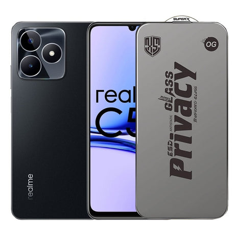 Folie protecție Realme C53 sticlă securizată ESD Super-X Privacy OG, margini negre, vedere frontală