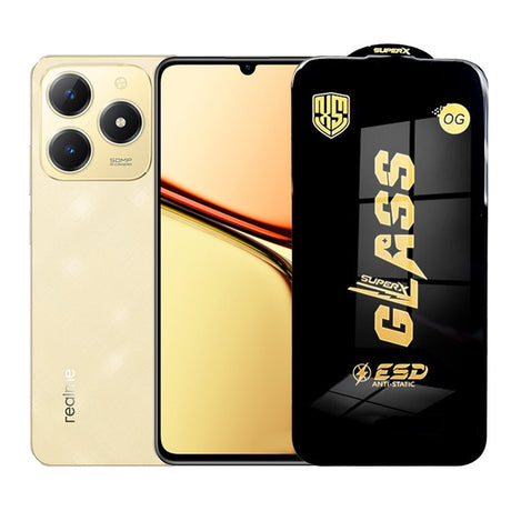 Folie sticlă securizată ESD pentru Realme C61, margini negre, 0.35 mm, vedere frontală