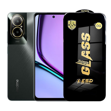Folie protecție Realme C67 din sticlă securizată ESD, 0.35 mm, margini negre, vedere frontală