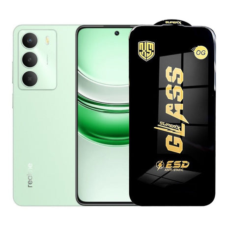 Folie sticlă securizată ESD pentru Realme C73, grosime 0.35 mm, margini negre, vedere frontală