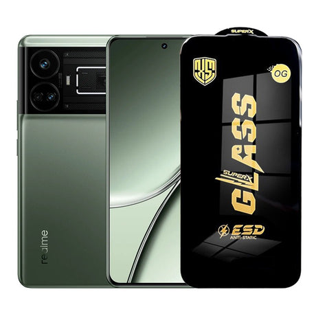Folie sticlă securizată ESD pentru Realme GT5, 0.35 mm, margini negre, vedere frontală produs