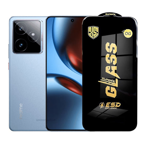 Folie sticlă securizată ESD pentru Realme GT7, grosime 0.35 mm, margini negre, vedere frontală