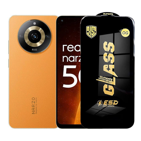 Folie sticlă securizată ESD pentru Realme Narzo 60, 0.35 mm, margini negre, vedere frontală