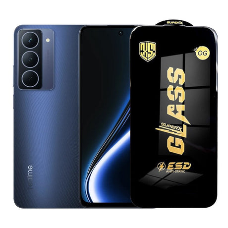 Folie sticlă securizată ESD pentru Realme Narzo 80x, 0.35 mm, margini negre, vedere frontală