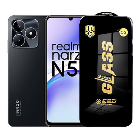 Folie protecție sticlă securizată ESD pentru Realme Narzo N53, margini negre, 0.35 mm, vedere frontală