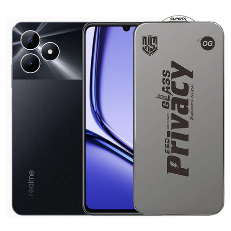 Folie sticlă securizată ESD antistatică Realme Note 50, Super-X Privacy OG, margini negre, 0.30 mm — vedere frontală