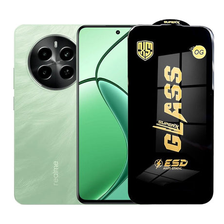 Folie protecție Realme P1 din sticlă securizată ESD, 0.35 mm, margini negre, vedere frontală