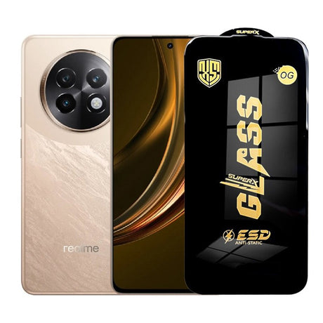 Folie protecție sticlă ESD pentru Realme 13+, grosime 0,35 mm, margini negre – vedere frontală
