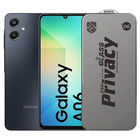 Folie sticlă Samsung Galaxy A06 Super-X Privacy OG, margini negre 0.30 mm, vedere frontală