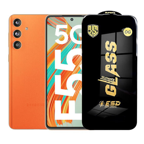 Folie sticlă securizată ESD pentru Samsung Galaxy F55, 0.35 mm, margini negre, vedere frontală
