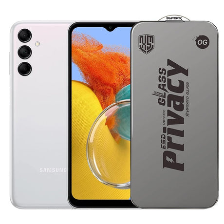 Folie sticlă securizată ESD Samsung Galaxy M14, Super-X Privacy OG, margini negre, 0.30 mm, vedere frontală