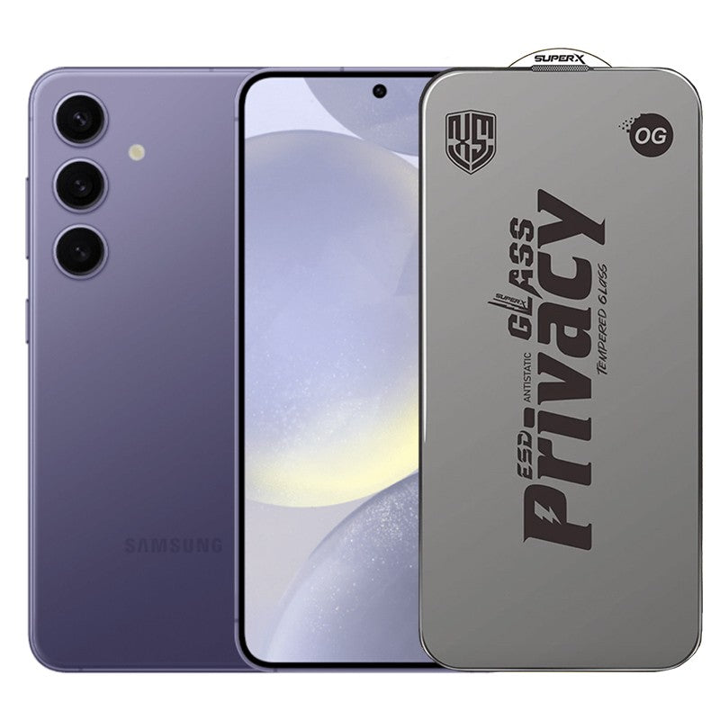 Folie de Protectie pentru Samsung Galaxy S24, Vivimall, Sticla Securizata ESD Antistatica, Super-X Privacy OG, Margini Negre, 0.30 mm, Transparent Inchis - vivimall.ro