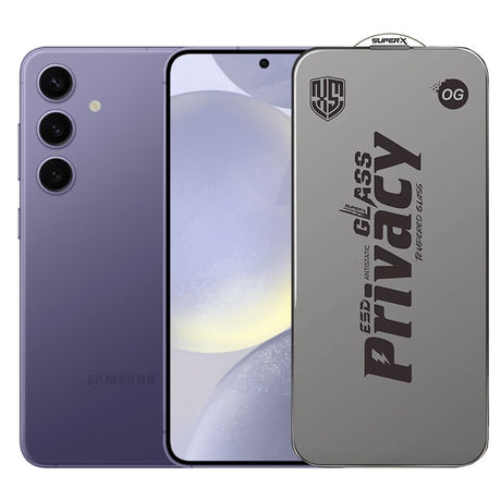 Folie de Protectie pentru Samsung Galaxy S24, Vivimall, Sticla Securizata ESD Antistatica, Super-X Privacy OG, Margini Negre, 0.30 mm, Transparent Inchis - vivimall.ro