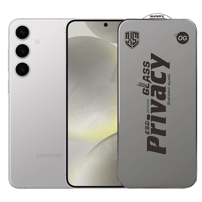 Folie de Protectie pentru Samsung Galaxy S24+, Vivimall, Sticla Securizata ESD Antistatica, Super-X Privacy OG, Margini Negre, 0.30 mm, Transparent Inchis - vivimall.ro