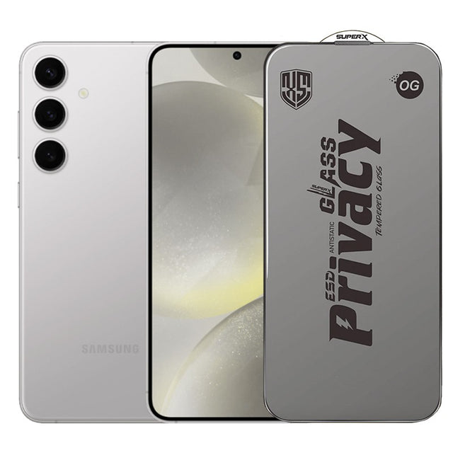 Folie de Protectie pentru Samsung Galaxy S24+, Vivimall, Sticla Securizata ESD Antistatica, Super-X Privacy OG, Margini Negre, 0.30 mm, Transparent Inchis - vivimall.ro