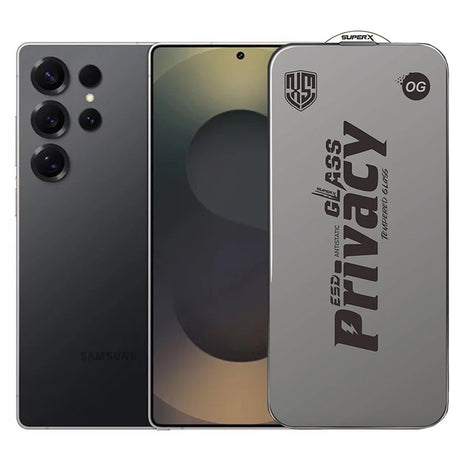 Folie de Protectie pentru Samsung Galaxy S25 Ultra, Vivimall, Sticla Securizata ESD Antistatica, Super-X Privacy OG, Margini Negre, 0.30 mm, Transparent Inchis - vivimall.ro