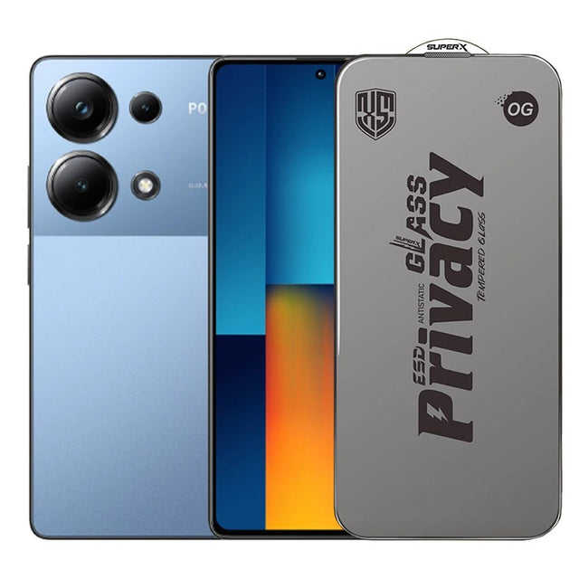 Folie de Protectie pentru Xiaomi Poco M6 Pro, Vivimall, Sticla Securizata ESD Antistatica, Super-X Privacy OG, Margini Negre, 0.30 mm, Transparent Inchis - vivimall.ro