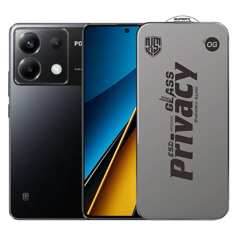 Folie de Protectie pentru Xiaomi Poco X6, Vivimall, Sticla Securizata ESD Antistatica, Super-X Privacy OG, Margini Negre, 0.30 mm, Transparent Inchis - vivimall.ro