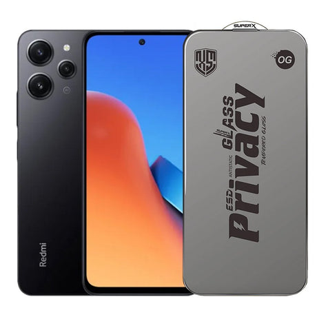 Folie sticlă securizată ESD Xiaomi Redmi 12, Super-X Privacy OG, margini negre 0.30 mm, vedere frontală