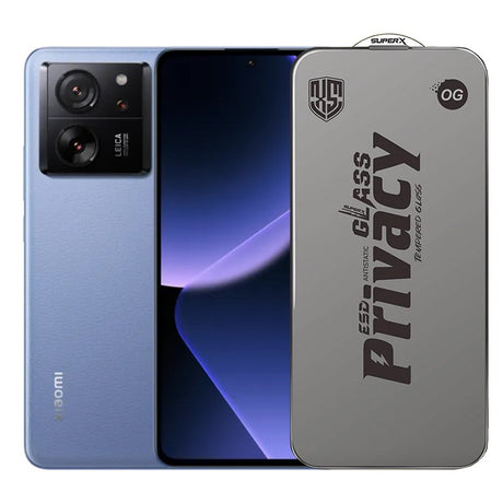 Folie sticlă securizată ESD Xiaomi Redmi 13T, model Super-X Privacy OG, margini negre, vedere frontală