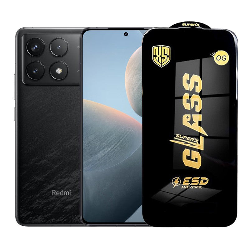 Folie sticlă securizată ESD pentru Xiaomi Redmi K70E, grosime 0.35 mm, margini negre, vedere frontală
