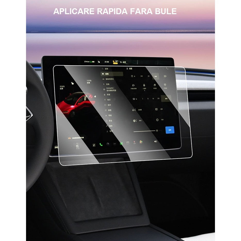 Folie de Sticla Securizata, Vivimall, Compatibila cu Tesla Model 3 / Tesla Model Y, Ecran Frontal, 4K Ultra HD, Anti-amprenta, 2.5D, Transparent - vivimall.ro
