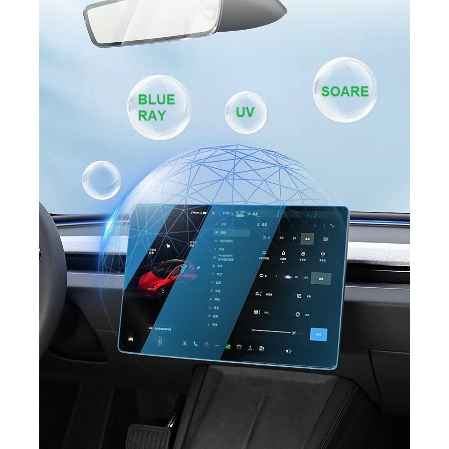 Folie de Sticla Securizata, Vivimall, Compatibila cu Tesla Model 3 / Tesla Model Y, Ecran Frontal, Anti Blue-Ray, 4K Ultra HD, Anti-amprenta, 2.5D, Transparent - vivimall.ro