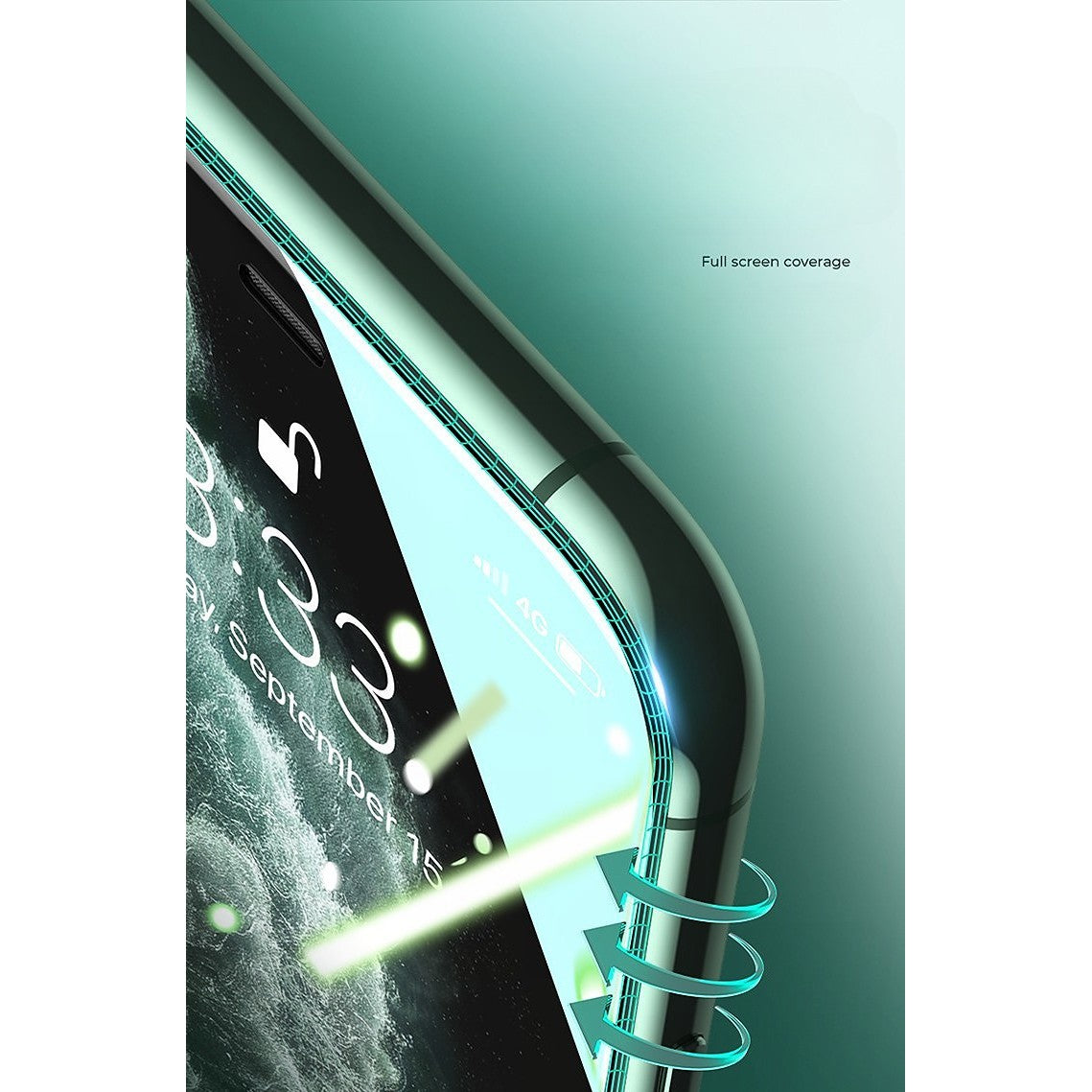 Folie de Sticla Securizata pentru Apple iPhone 15, Vivimall, Lumina Verde Anti-Blue Ray, Auto-Aplicare, Protectie Completa 9D, Verde - vivimall.ro