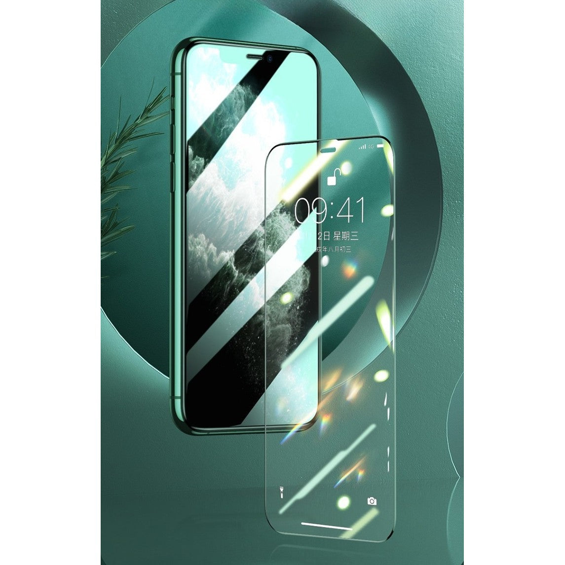 Folie de Sticla Securizata pentru Apple iPhone 15, Vivimall, Lumina Verde Anti-Blue Ray, Auto-Aplicare, Protectie Completa 9D, Verde - vivimall.ro