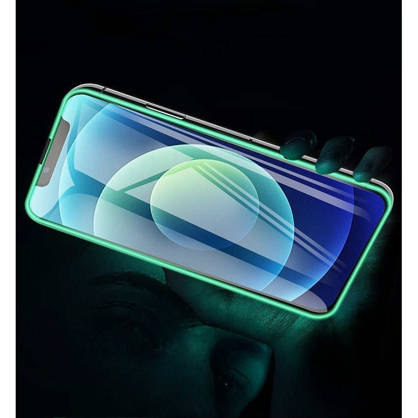Folie de Sticla Securizata pentru Apple iPhone 15, Vivimall, Luminous, Margine Fosforescenta Neon din Silicon, Mat, Anti-Amprenta, Protectie Completa, 9H, Verde - vivimall.ro