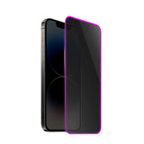 Folie de Sticla Securizata pentru Apple iPhone 15, Vivimall, Luminous, Margine Fosforescenta Neon din Silicon, Mat, Anti-Amprenta, Protectie Completa, 9H, Violet - vivimall.ro