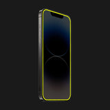 Folie de Sticla Securizata pentru Apple iPhone 15 Pro, Vivimall, Luminous, Margine Fosforescenta Neon din Silicon, Mat, Anti-Amprenta, Protectie Completa, 9H, Galben - vivimall.ro