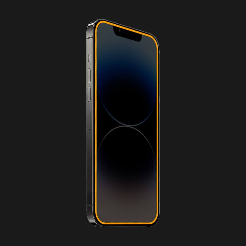 Folie de Sticla Securizata pentru Apple iPhone 15 Pro Max, Vivimall, Luminous, Margine Fosforescenta Neon din Silicon, Mat, Anti-Amprenta, Protectie Completa, 9H, Portocaliu - vivimall.ro