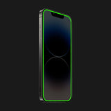 Folie de Sticla Securizata pentru Apple iPhone 15 Pro Max, Vivimall, Luminous, Margine Fosforescenta Neon din Silicon, Mat, Anti-Amprenta, Protectie Completa, 9H, Verde - vivimall.ro