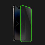 Folie de Sticla Securizata pentru Apple iPhone 15 Pro Max, Vivimall, Luminous, Margine Fosforescenta Neon din Silicon, Mat, Anti-Amprenta, Protectie Completa, 9H, Verde - vivimall.ro
