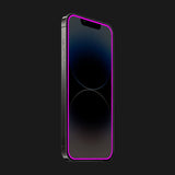 Folie de Sticla Securizata pentru Apple iPhone 15 Pro Max, Vivimall, Luminous, Margine Fosforescenta Neon din Silicon, Mat, Anti-Amprenta, Protectie Completa, 9H, Violet - vivimall.ro