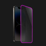Folie de Sticla Securizata pentru Apple iPhone 15 Pro Max, Vivimall, Luminous, Margine Fosforescenta Neon din Silicon, Mat, Anti-Amprenta, Protectie Completa, 9H, Violet - vivimall.ro