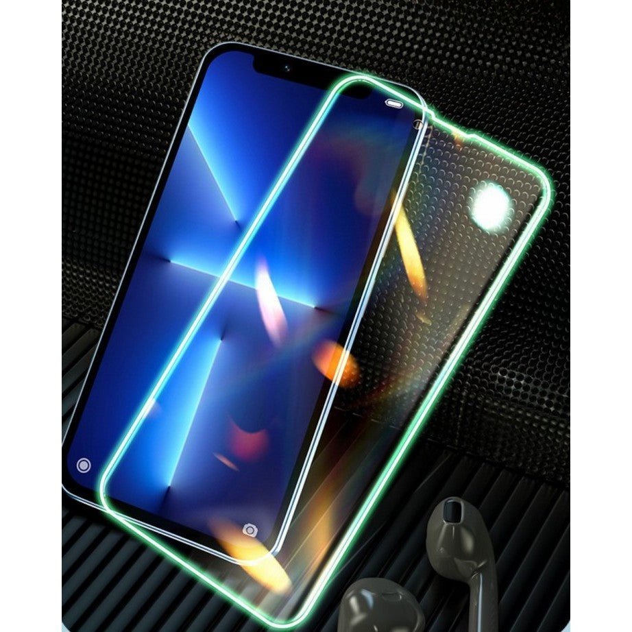 Folie Sticla Securizata Flippy,  Luminous, compatibila cu Apple iPhone 12, Margine fosforescenta verde - vivimall.ro